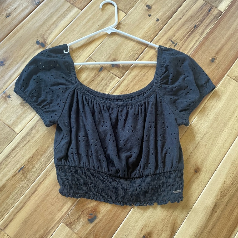 Hollister Black Eyelet Smocked Crop Top